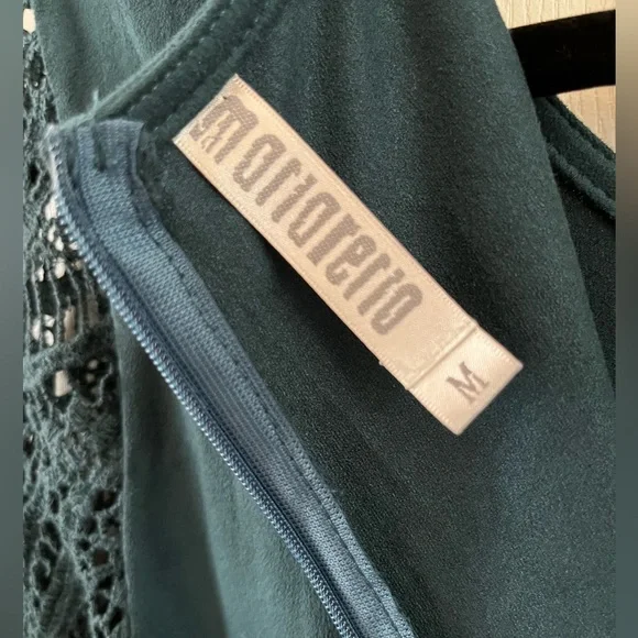 EUC Monoreno Teal Lace Fringe Midi Dress Overlay Sheath 3/4 Sleeve Medium Boho - Picture 9 of 15